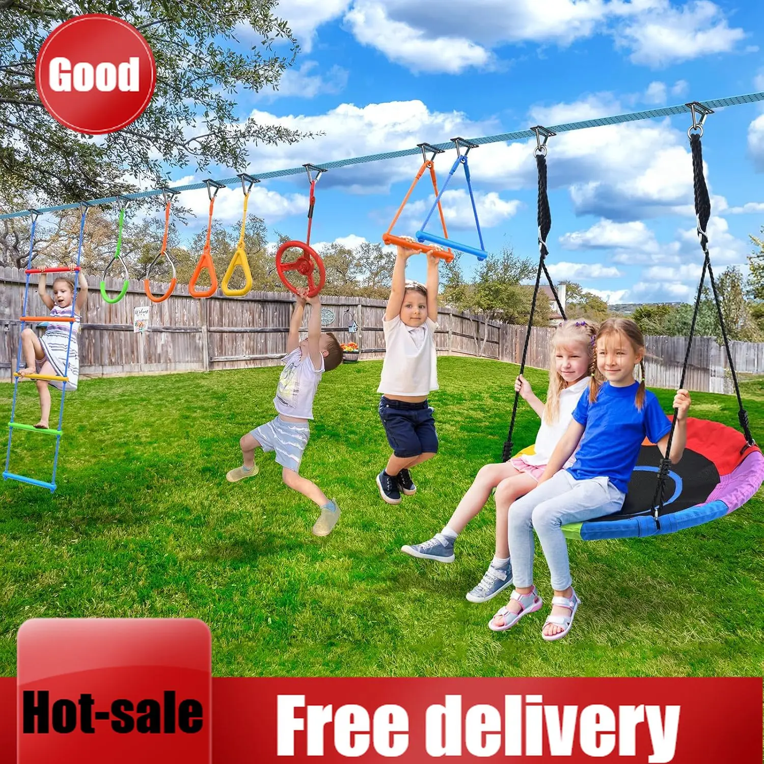 Kids Outdoor Ninja Playset - Игровой комплекс Hapfan 50 FT Ninja